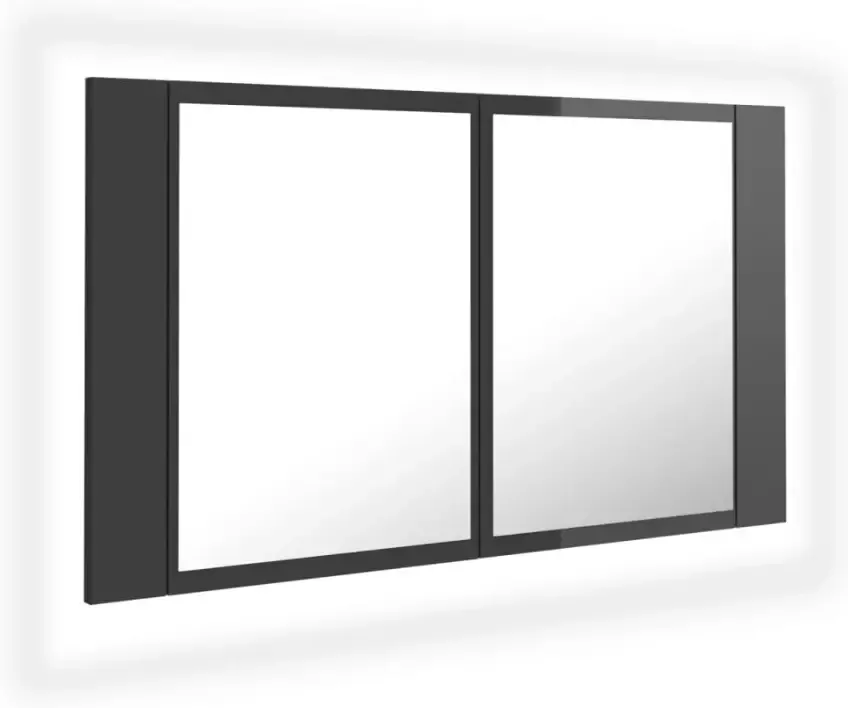 VIDAXL Badkamerkast met spiegel en LED 80x12x45 acryl hoogglans grijs - Foto 2