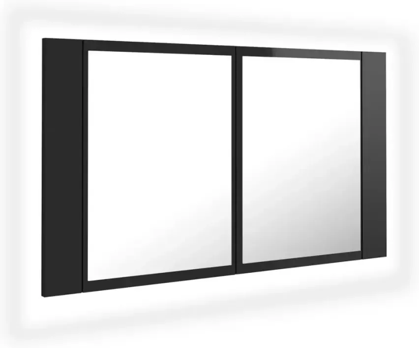 VIDAXL Badkamerkast met spiegel en LED 80x12x45 acryl hoogglans zwart - Foto 2