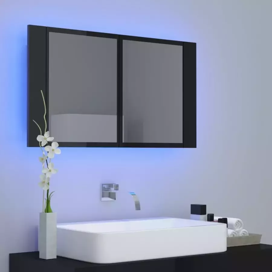 VIDAXL Badkamerkast met spiegel en LED 80x12x45 acryl hoogglans zwart