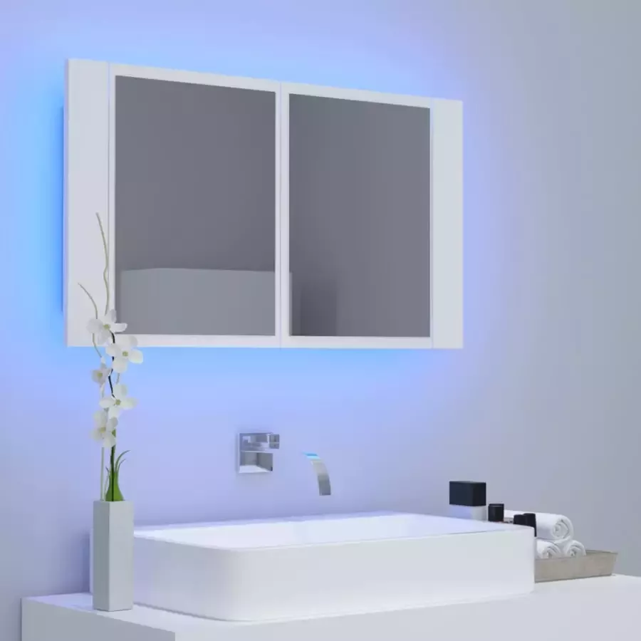 VIDAXL Badkamerkast met spiegel en LED 80x12x45 cm acryl wit - Foto 1