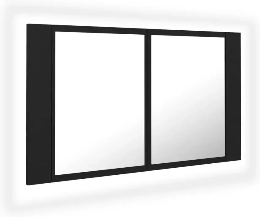 VIDAXL Badkamerkast met spiegel en LED 80x12x45 cm acryl zwart - Foto 2