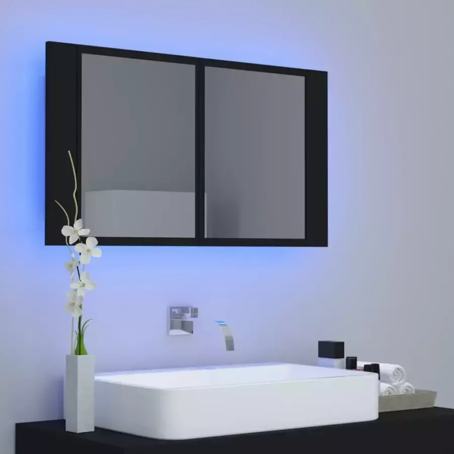 VIDAXL Badkamerkast met spiegel en LED 80x12x45 cm acryl zwart - Foto 1