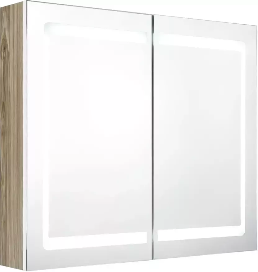 VIDAXL Badkamerkast met spiegel en LED 80x12x68 cm wit en eikenkleurig - Foto 1
