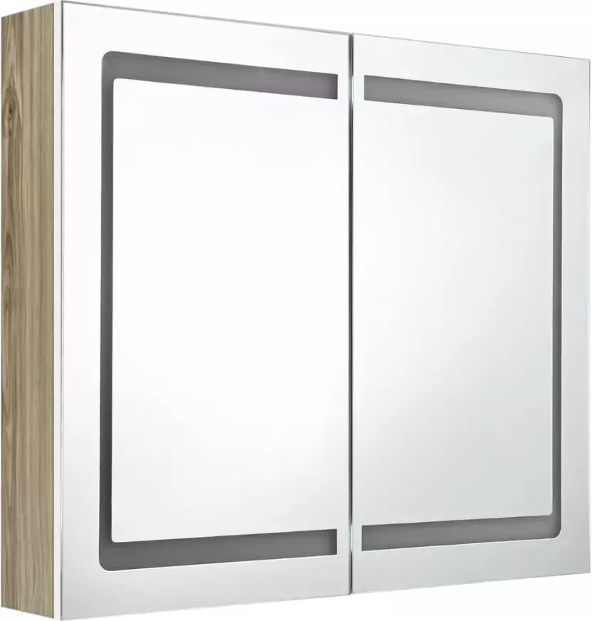 VIDAXL Badkamerkast met spiegel en LED 80x12x68 cm wit en eikenkleurig - Foto 2