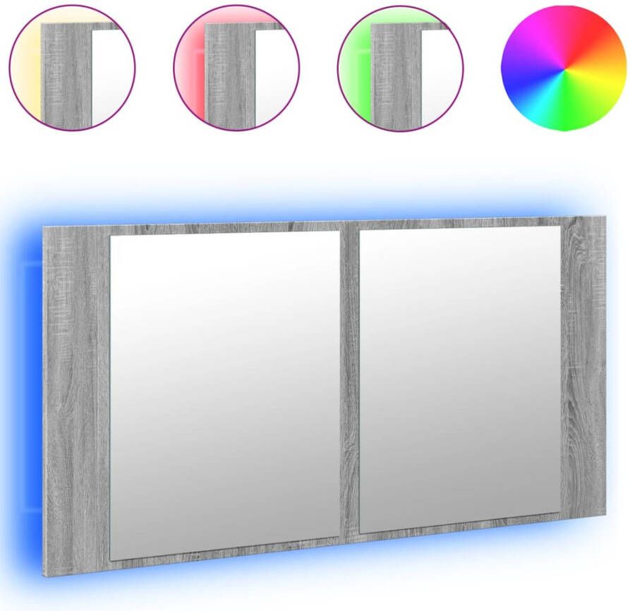 VIDAXL Badkamerkast met spiegel en LED 90x12x45 cm acryl grijs sonoma - Foto 3