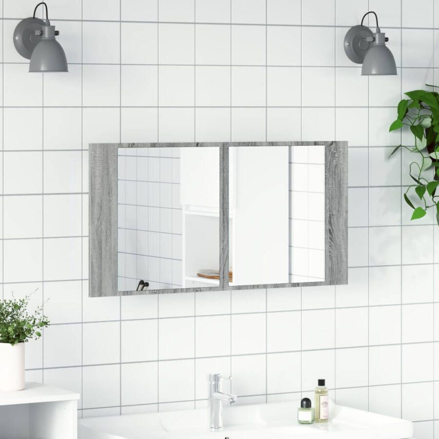 VIDAXL Badkamerkast met spiegel en LED 90x12x45 cm acryl grijs sonoma - Foto 1