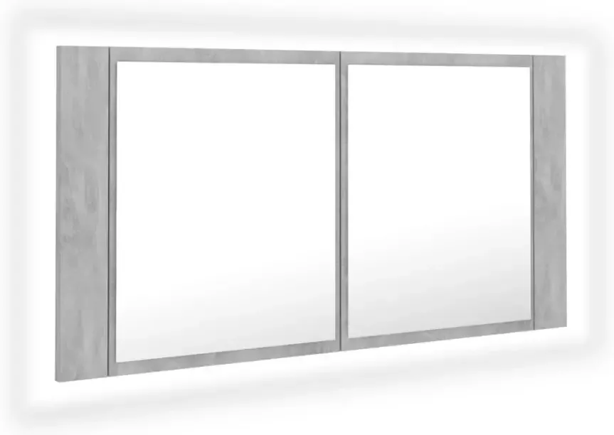 VIDAXL Badkamerkast met spiegel en LED 90x12x45 cm acryl betongrijs - Foto 1