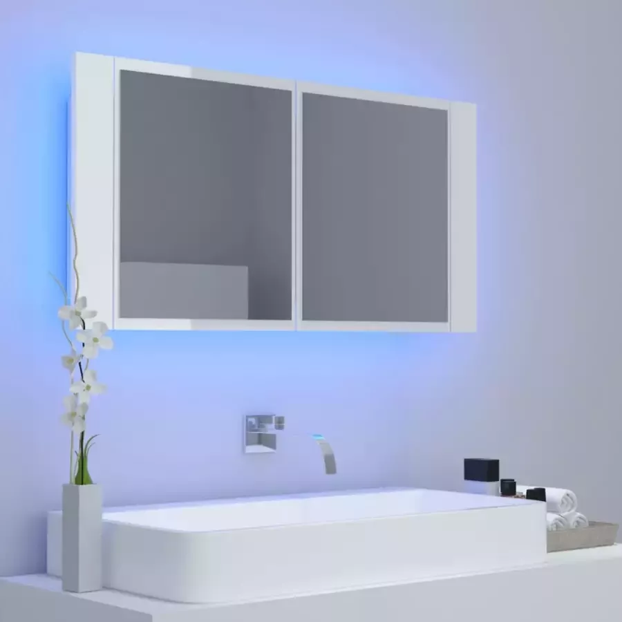 VIDAXL Badkamerkast met spiegel en LED 90x12x45 cm acryl hoogglans wit - Foto 1