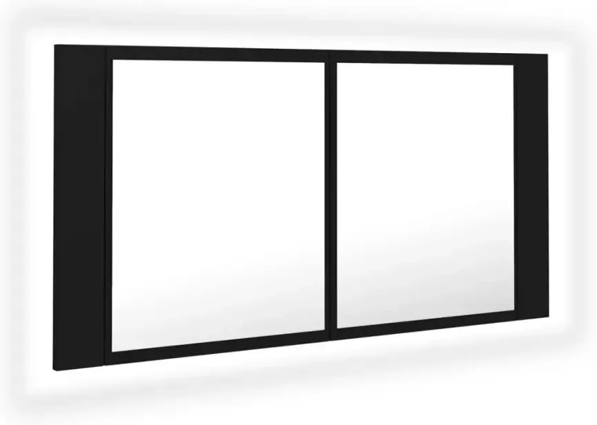 VIDAXL Badkamerkast met spiegel en LED 90x12x45 cm acryl zwart
