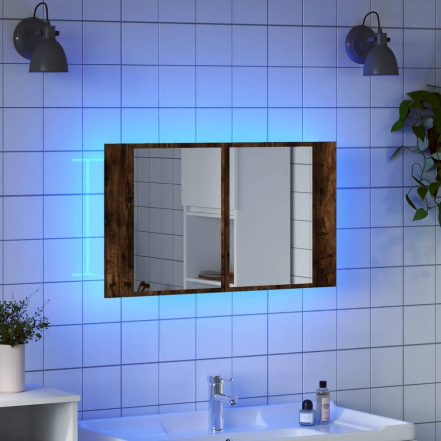 VIDAXL Badkamerkast met spiegel LED 80x12x45 acryl gerookt eikenkleur - Foto 2