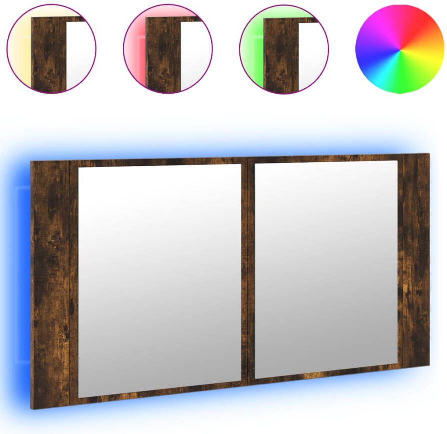 VIDAXL Badkamerkast met spiegel LED 90x12x45 acryl gerookt eikenkleur - Foto 3