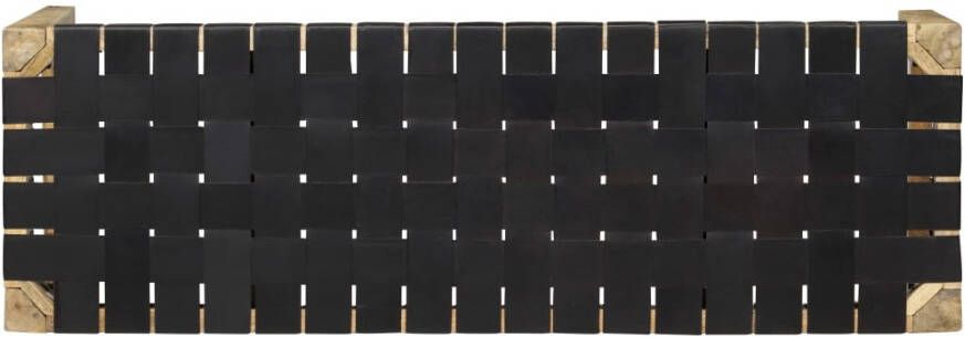 VidaXL -Bankje-110-cm-echt-leer-en-massief-mangohout-zwart - Foto 3
