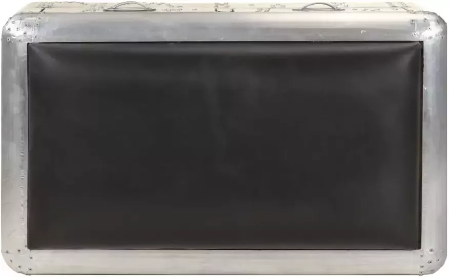 VIDAXL Bankje luchtvaartstijl 59 cm echt leer zilverkleurig en zwart