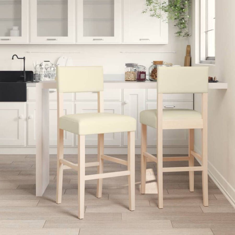 VidaXL -Barstoelen-2-st-massief-rubberhout-en-kunstleer