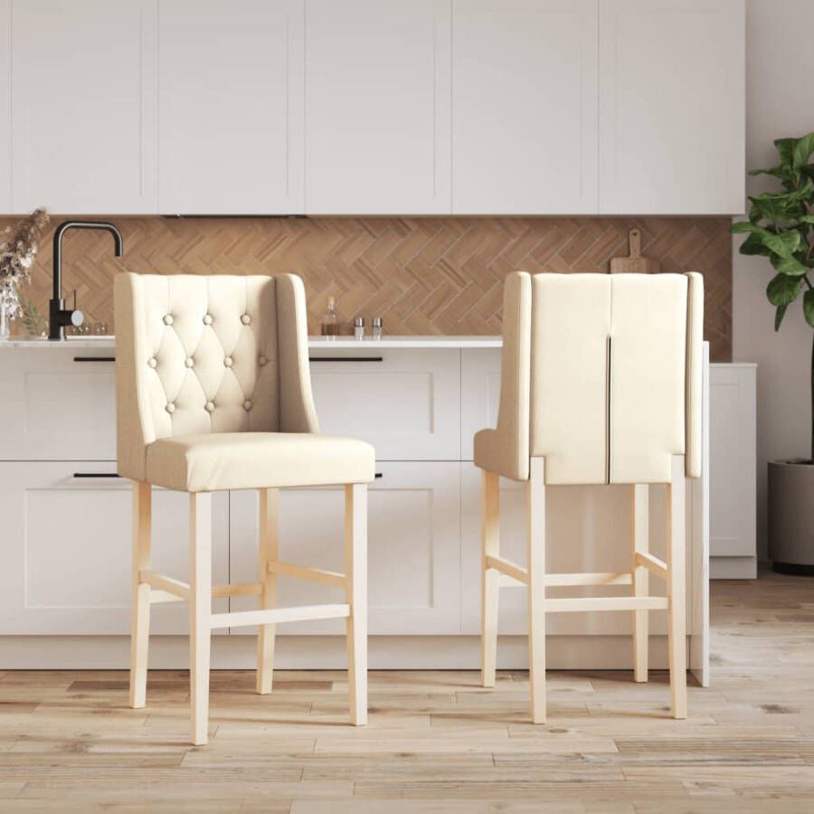 VidaXL -Barstoelen-2-st-massief-rubberhout-en-stof