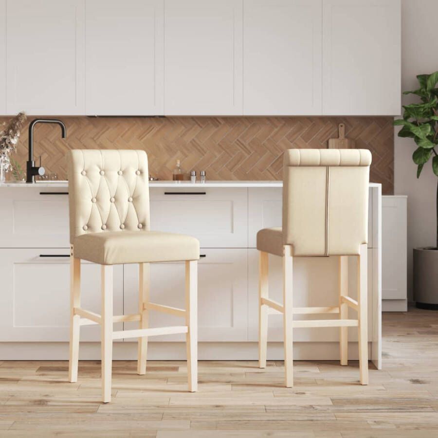 VidaXL -Barstoelen-2-st-massief-rubberhout-en-stof