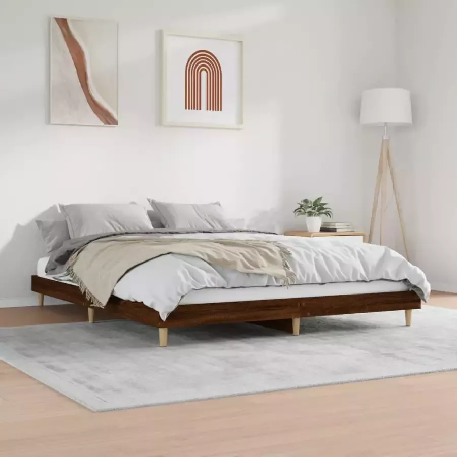 VidaXL Bedframe zonder matras 200x200 cm spaanplaat bruin eikenkleurig - Foto 4