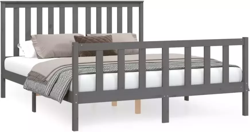 VidaXL -Bedframe-en-hoofdbord-grenenhout-grijs-150x200-cm-5FT-King-Size - Foto 4