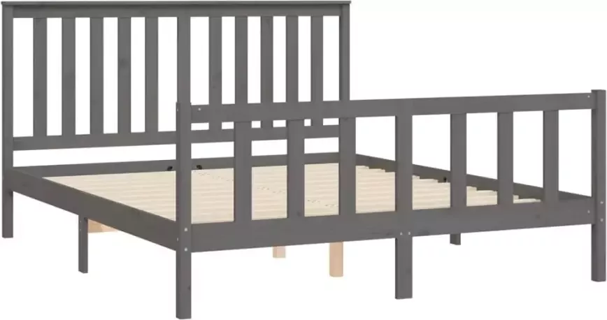 VidaXL -Bedframe-en-hoofdbord-grenenhout-grijs-150x200-cm-5FT-King-Size - Foto 3