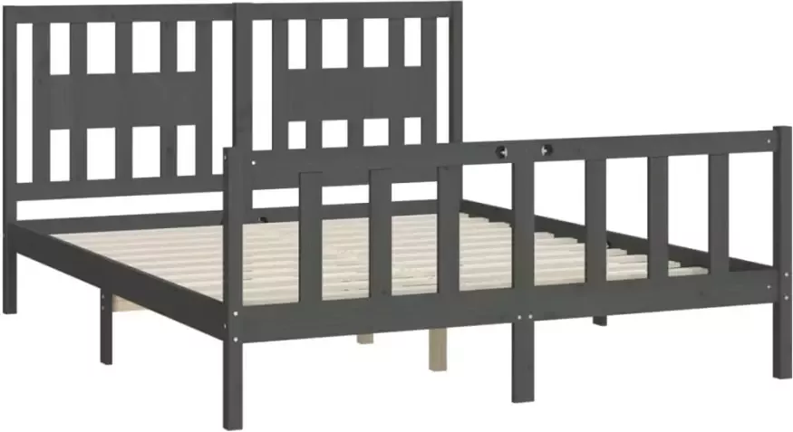VidaXL -Bedframe-en-hoofdbord-grenenhout-grijs-150x200-cm-5FT-King-Size - Foto 4