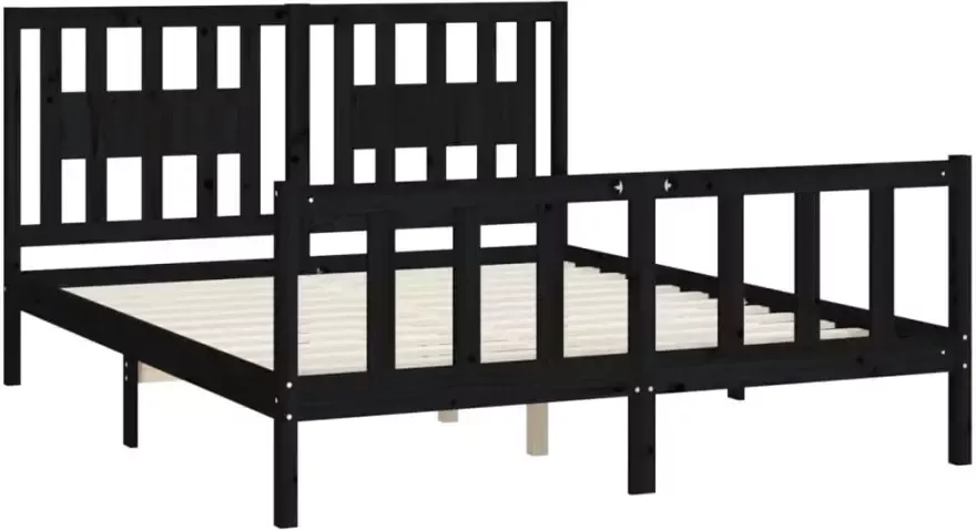 VidaXL -Bedframe-en-hoofdbord-grenenhout-zwart-150x200-cm-5FT-King-Size - Foto 4