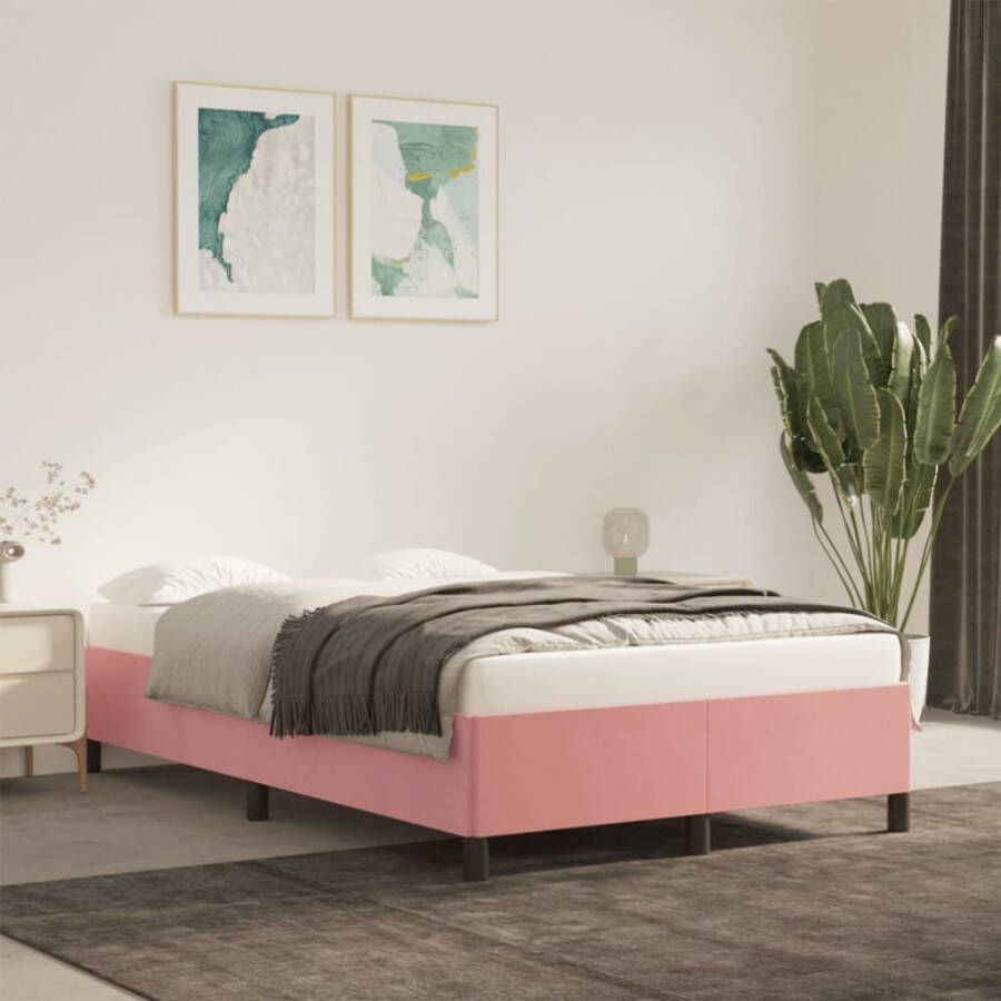 VidaXL -Bedframe-met-hoofdbord-fluweel-roze-120x190-cm - Foto 1