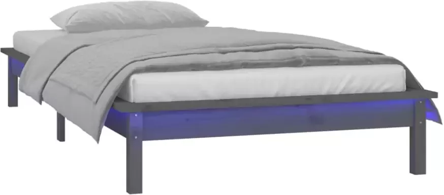 VidaXL Bedframe LED massief hout grijs 90x190 cm 3FT Single - Foto 3