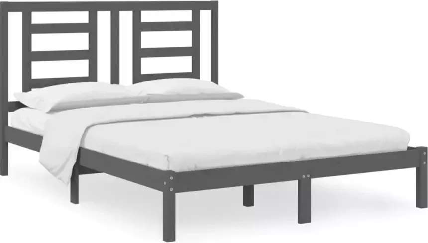VidaXL -Bedframe-massief-grenenhout-grijs-135x190-cm-4FT6-Double - Foto 3