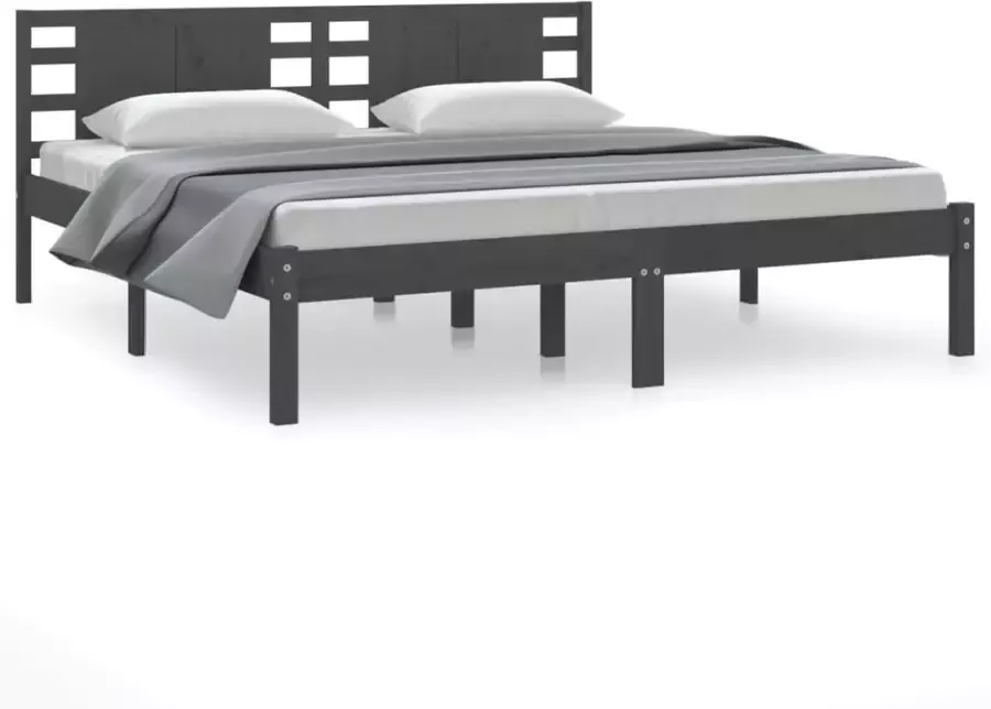 VidaXL -Bedframe-massief-grenenhout-grijs-200x200-cm - Foto 2