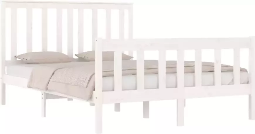 VidaXL -Bedframe-massief-grenenhout-wit-135x190-cm-4FT6-Double - Foto 4