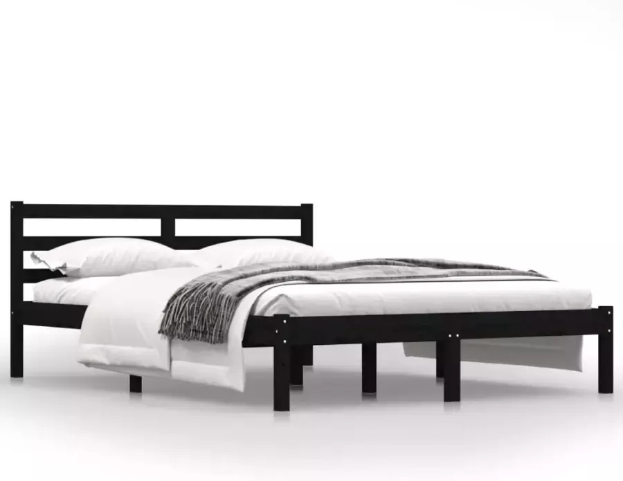 VidaXL -Bedframe-massief-grenenhout-zwart-135x190-cm-4FT6-Double - Foto 2