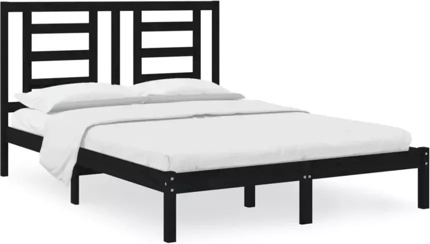 VidaXL -Bedframe-massief-grenenhout-zwart-135x190-cm-4FT6-Double - Foto 6