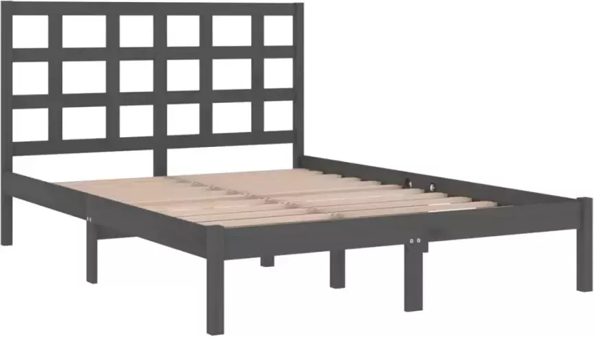 VidaXL -Bedframe-massief-hout-grijs-150x200-cm-5FT-King-Size - Foto 3