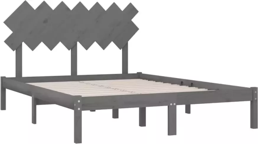 VidaXL -Bedframe-massief-hout-grijs-150x200-cm-5FT-King-Size - Foto 4