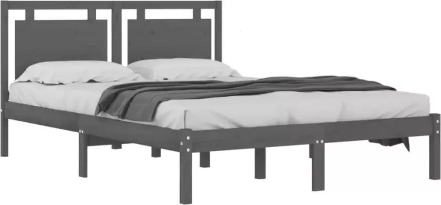 VidaXL -Bedframe-massief-hout-grijs-150x200-cm-5FT-King-Size - Foto 5