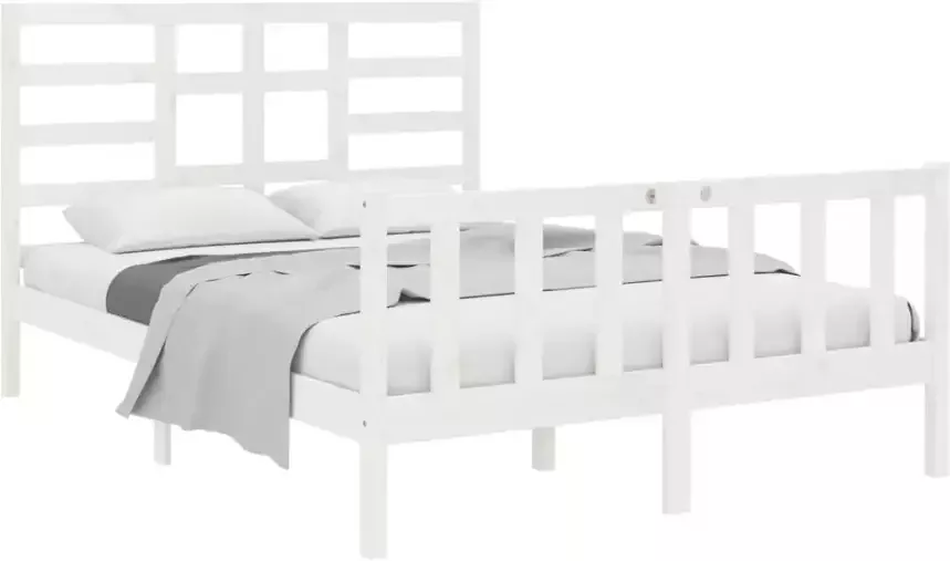 VidaXL -Bedframe-massief-hout-wit-135x190-cm-4FT6-Double - Foto 8