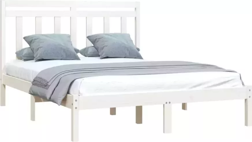 VidaXL -Bedframe-massief-hout-wit-135x190-cm-4FT6-Double - Foto 4