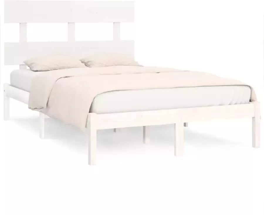 VidaXL -Bedframe-massief-hout-wit-135x190-cm-4FT6-Double - Foto 2