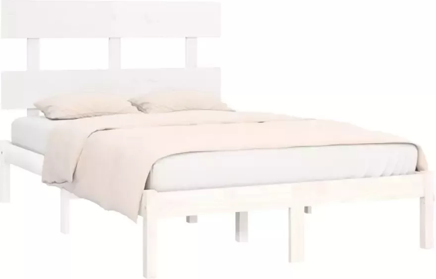 VidaXL -Bedframe-massief-hout-wit-135x190-cm-4FT6-Double - Foto 4