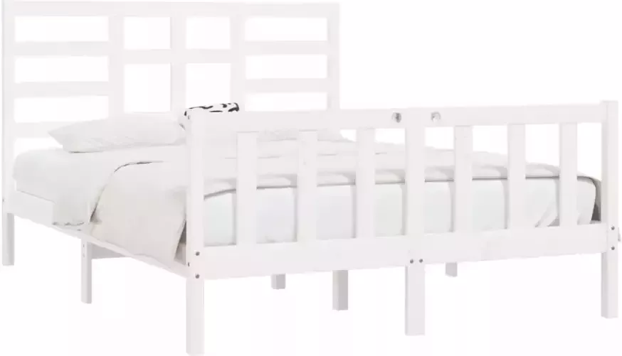 VidaXL -Bedframe-massief-hout-wit-150x200-cm-5FT-King-Size - Foto 5