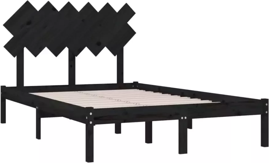VidaXL -Bedframe-massief-hout-zwart-135x190-cm-4FT6-Double - Foto 3