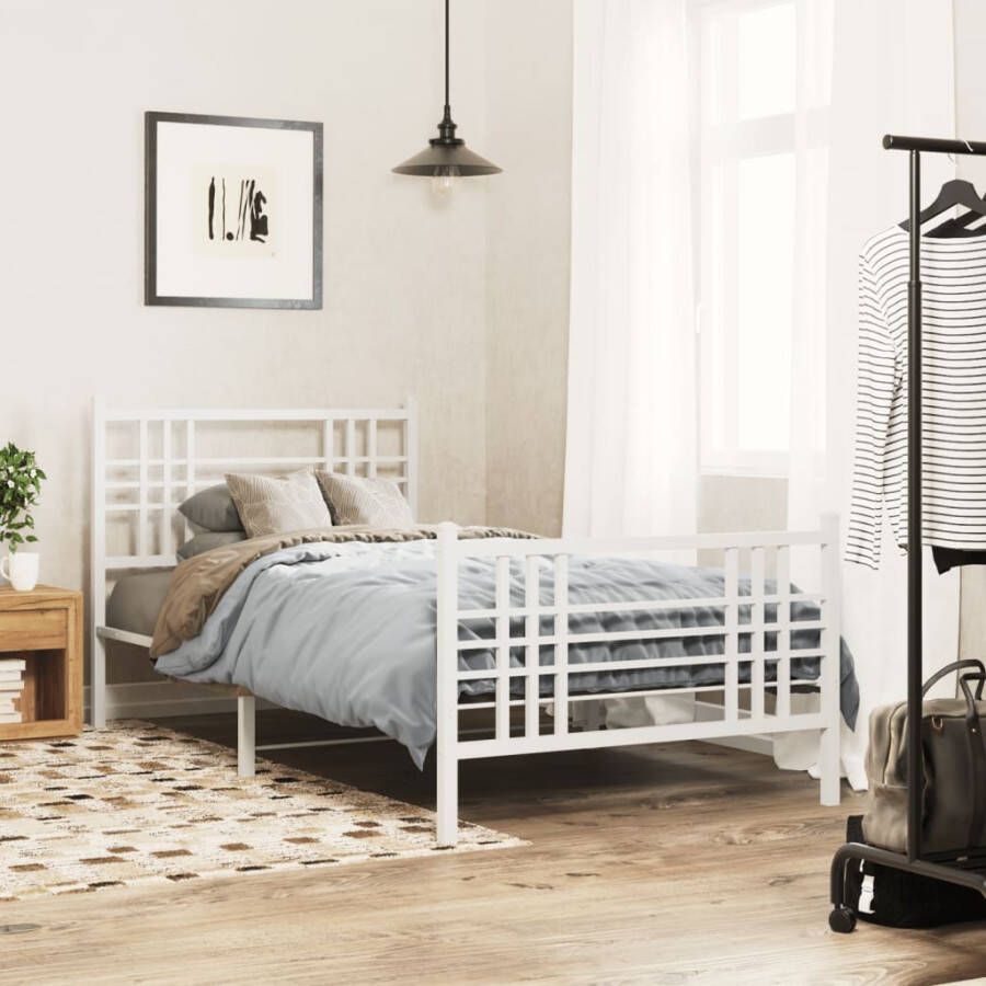 VidaXL -Bedframe-met-hoofd--en-voeteneinde-metaal-wit-107x203-cm