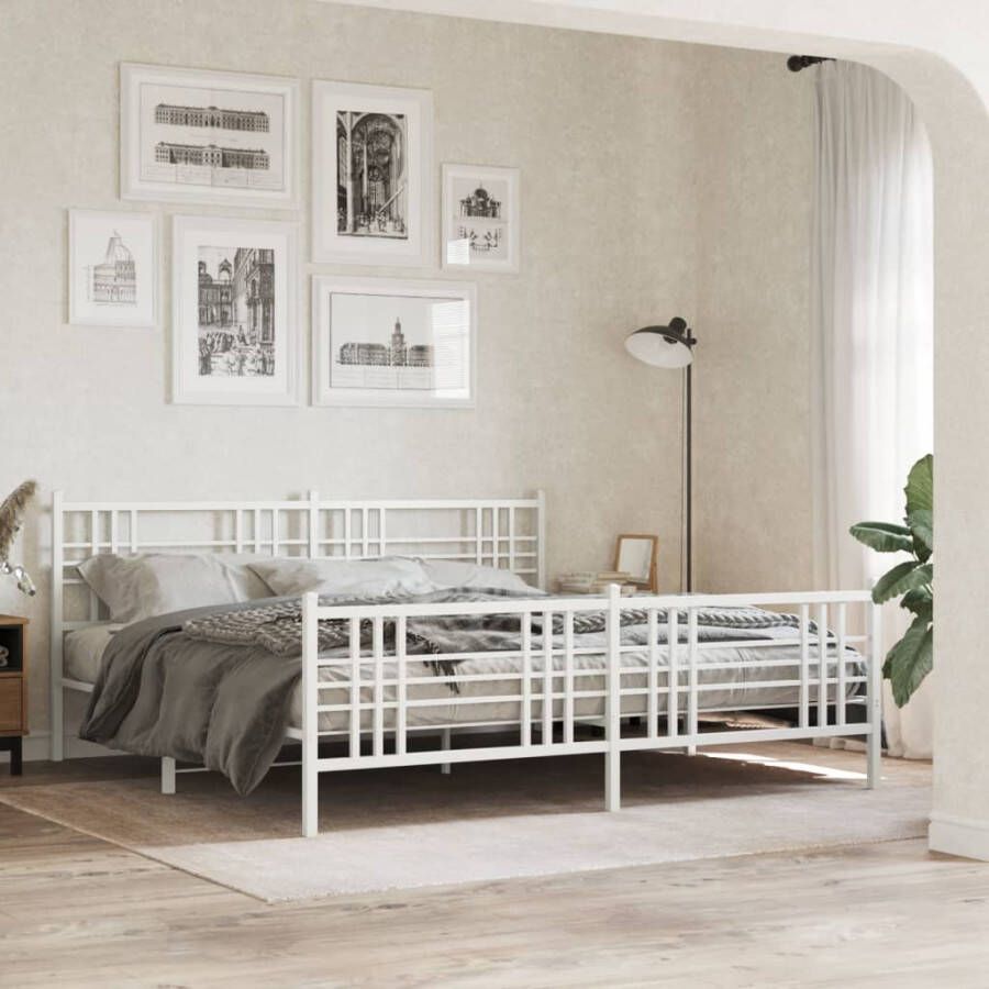 VidaXL -Bedframe-met-hoofd--en-voeteneinde-metaal-wit-193x203-cm