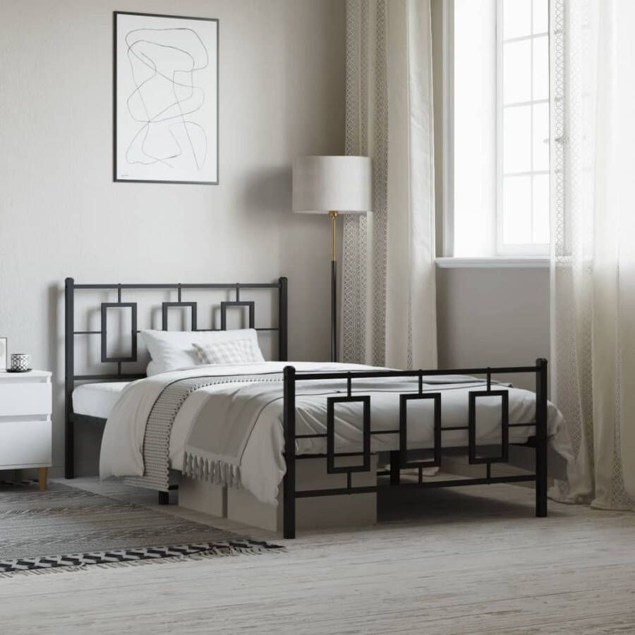 VidaXL -Bedframe-met-hoofd--en-voeteneinde-metaal-zwart-107x203-cm - Foto 3