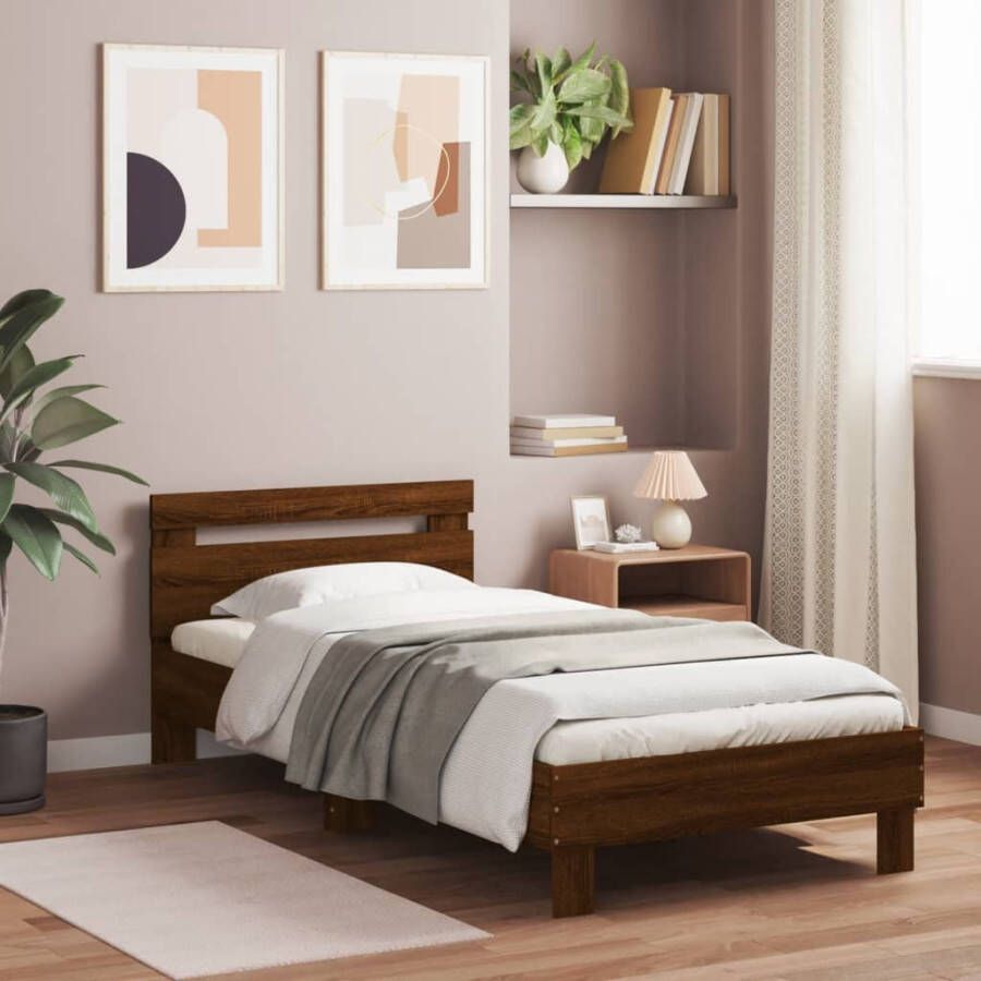 VidaXL -Bedframe-met-hoofdbord-bewerkt-hout-bruineikenkleurig-75x190-cm - Foto 2