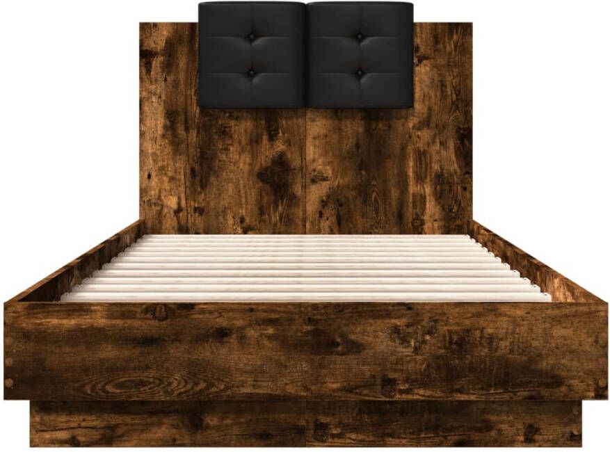 VidaXL -Bedframe-met-hoofdbord-bewerkt-hout-gerookt-eiken-75x190-cm