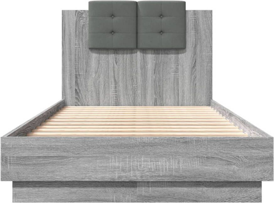 VidaXL -Bedframe-met-hoofdbord-bewerkt-hout-grijs-sonoma-75x190-cm