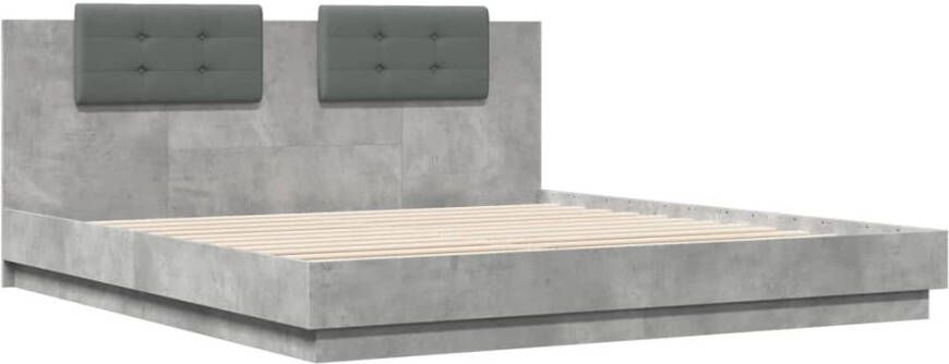 VidaXL -Bedframe-met-hoofdbord-en-LED-verlichting-betongrijs-200x200-cm - Foto 3