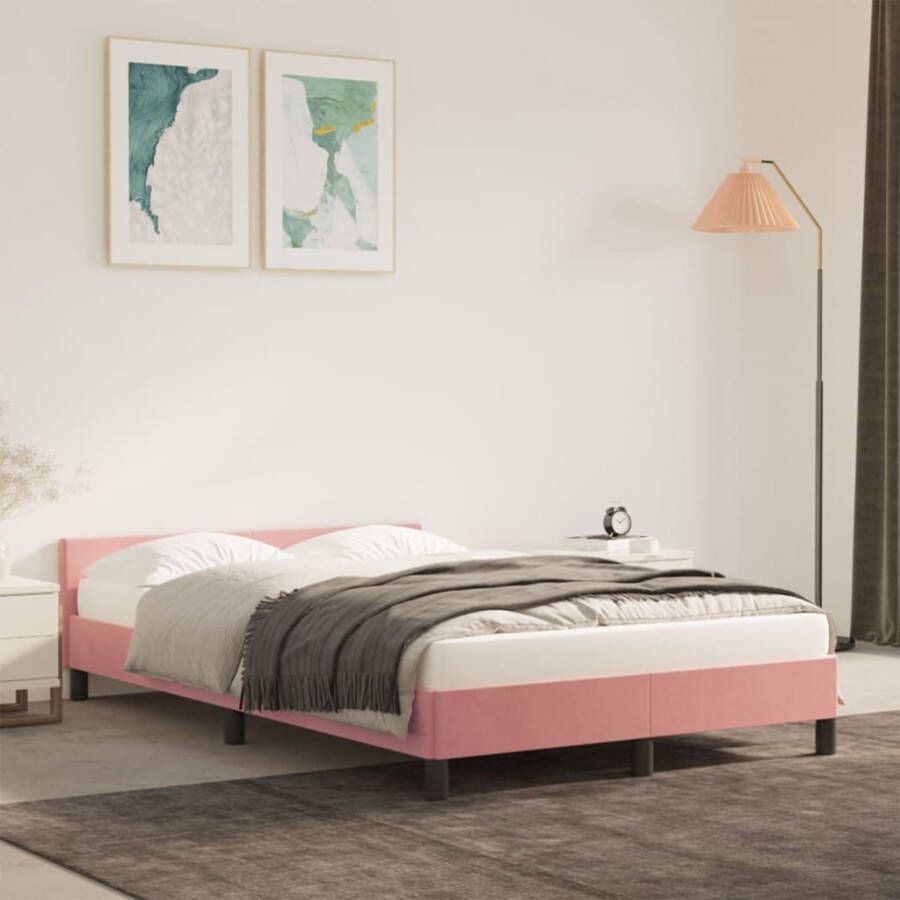 VidaXL -Bedframe-met-hoofdbord-fluweel-roze-120x190-cm - Foto 2