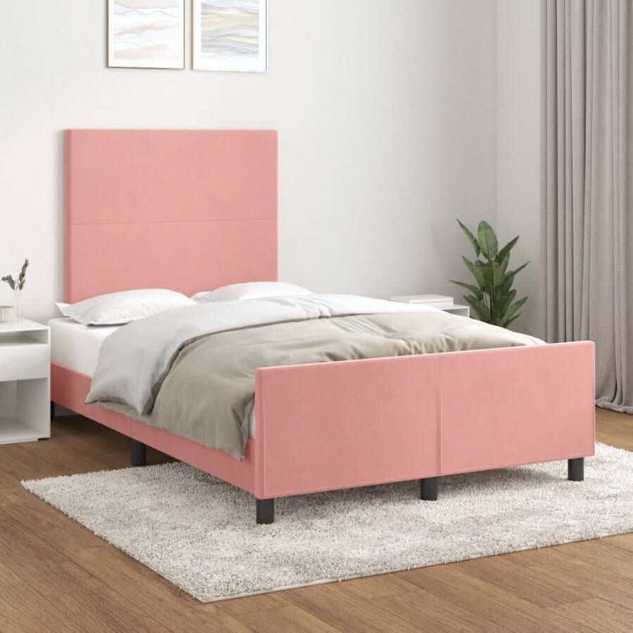 VIDAXL Bedframe met hoofdbord fluweel roze 120x190 cm - Foto 1